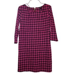 H & M Dress Women's Size Small Pink Black Houndstooth, 3/4 Sleeve Boat Neck, EUC